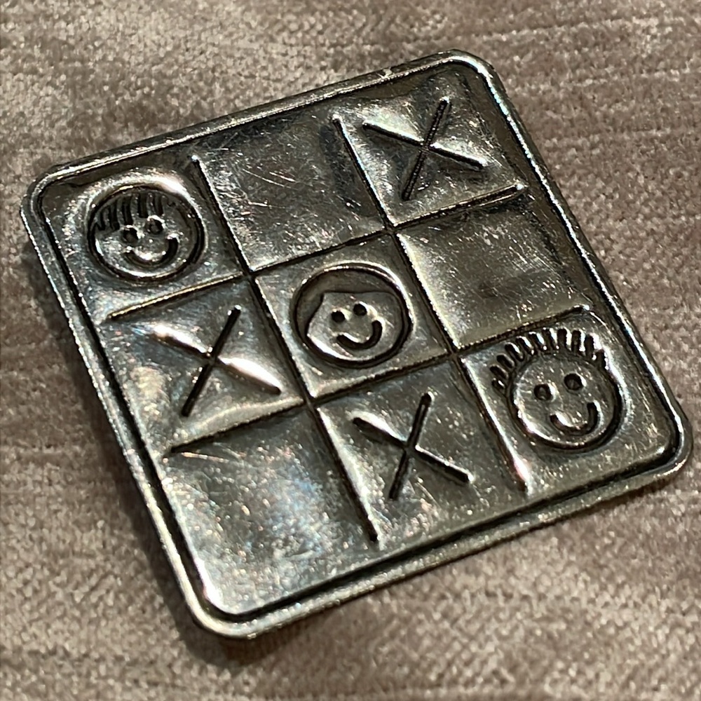 Playful Silver Tic-Tac-Toe Pin Brooch 925 Sterling Silver Collectible